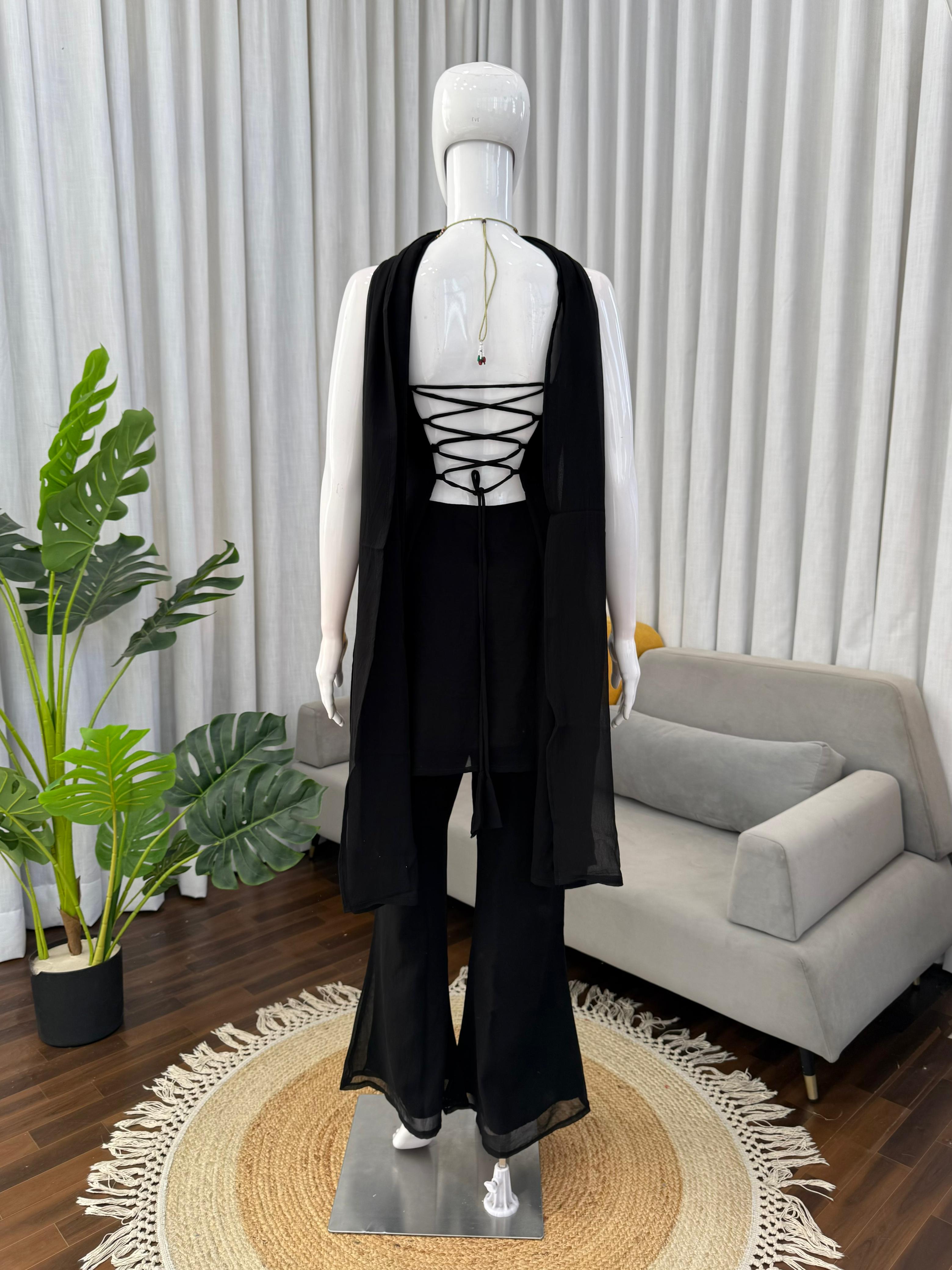 Mirror Work Faux Georgette Kurti Set with Bootcut Pants ssvf_kd1582