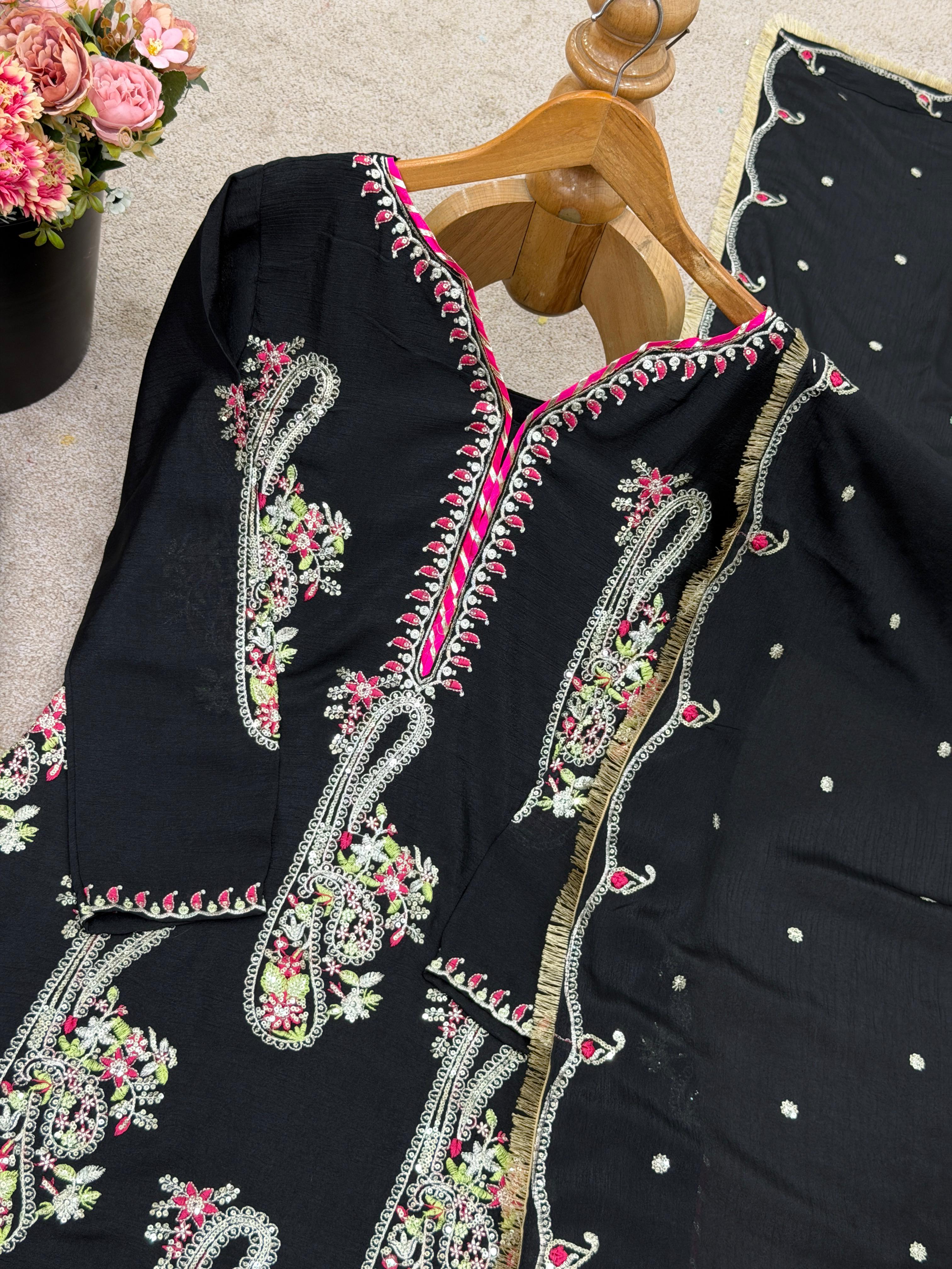 Heavy Chinon Embroidered Kurti Plazzo Set ssvf_jf035.1149