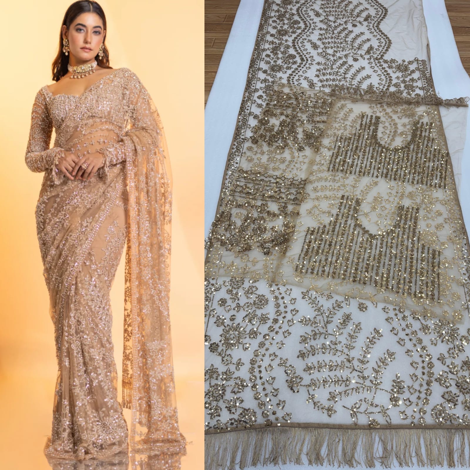 Mono Net Heavy Sequins Embroidery Saree_999SS
