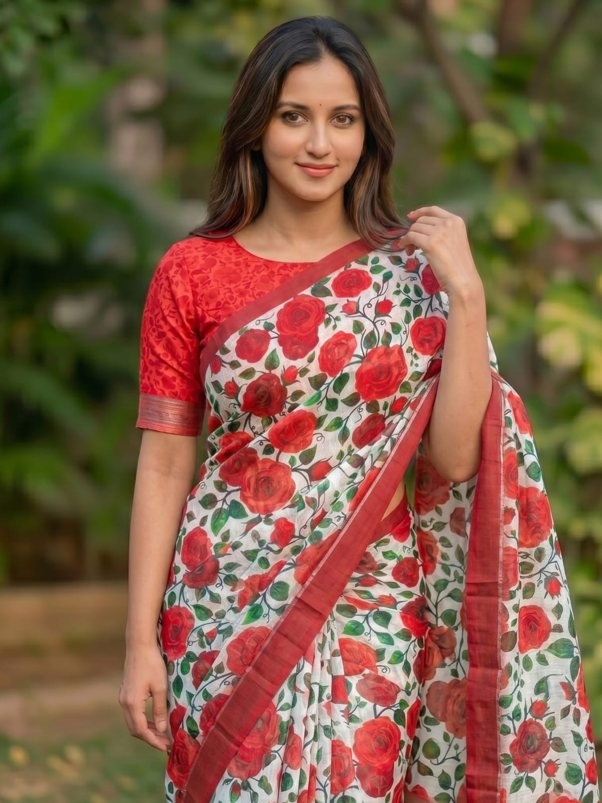Linen Saree with Silver Jari Border – MG357.560SS