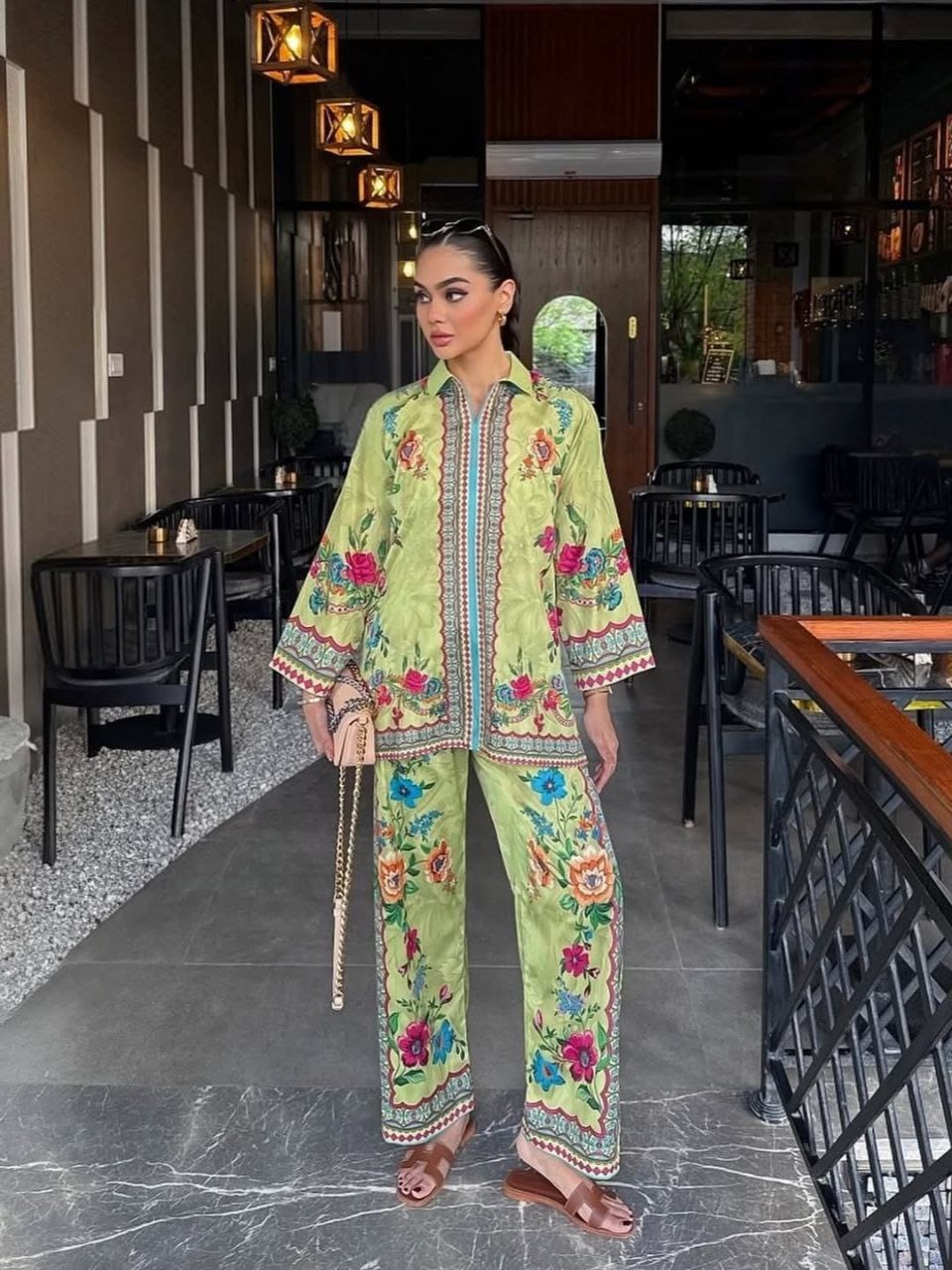 Printed Crepe Cord Set for Women YD_040_599