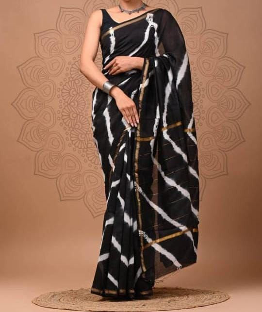 Traditional Soft Chanderi Silk Saree with Gold Zari Border & Digital Print – 6.30 Meters IRO12166I DMNo.630