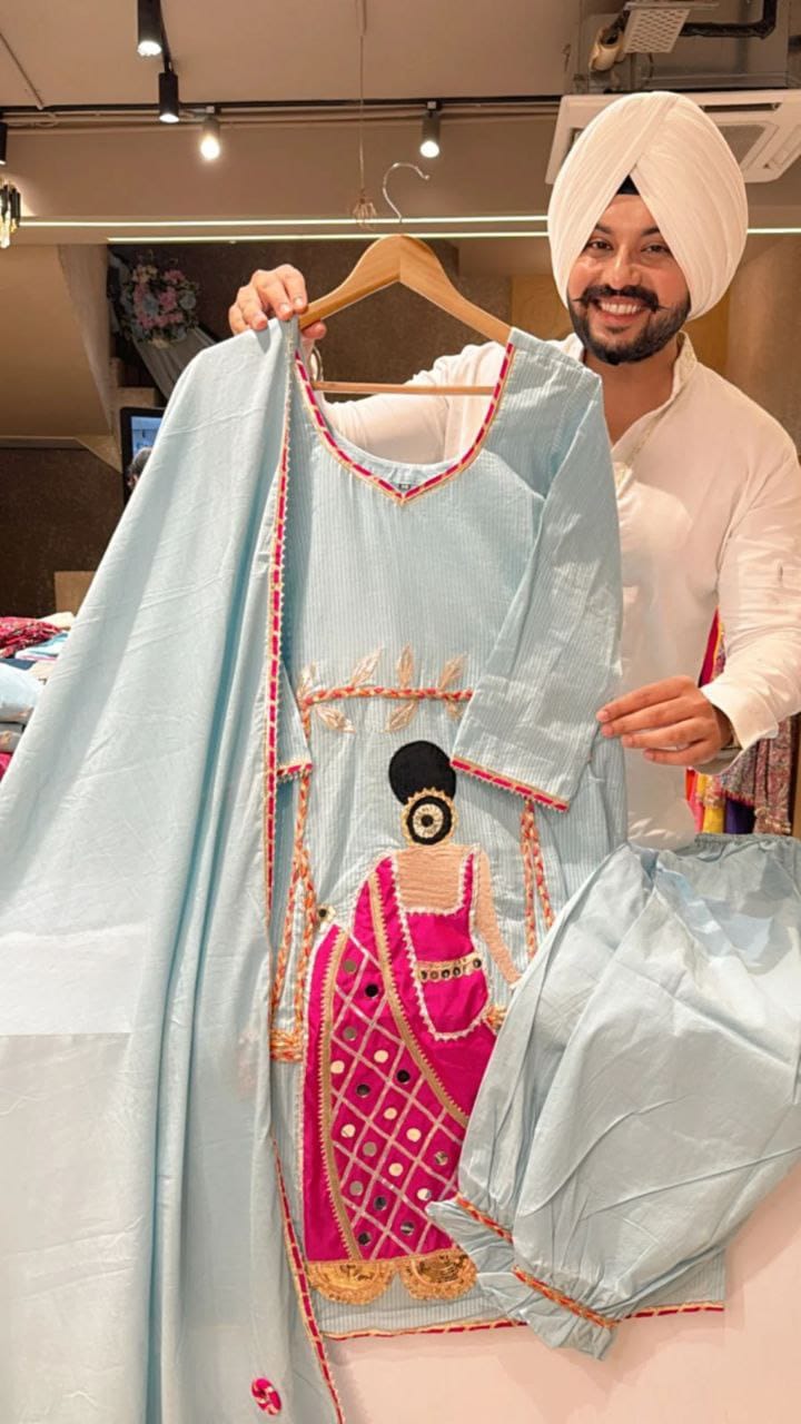 Designer Star Georgette Embroidered Sharara Set with Real Mirror Work | Party & Festive Wear (3 Pc Set)