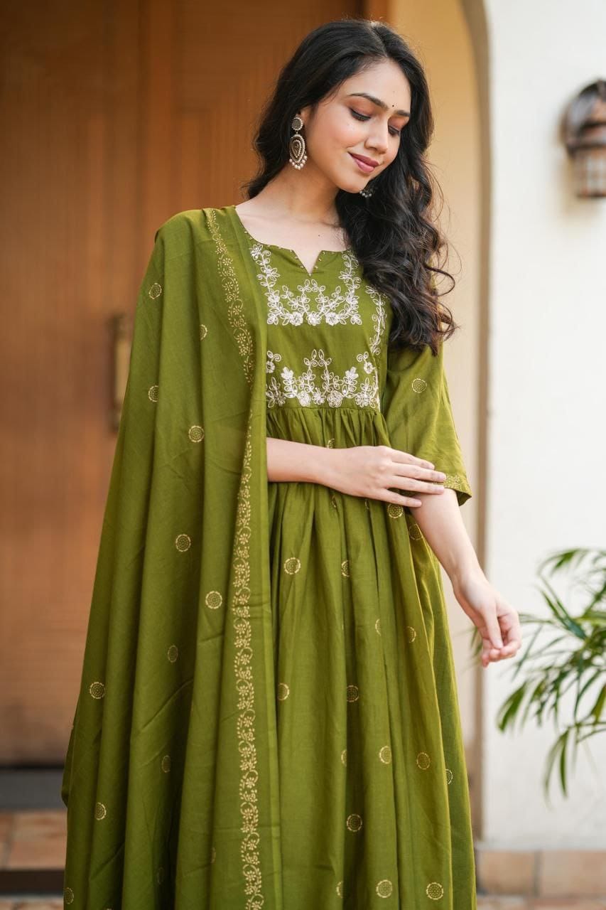 Anarkali Cotton Kurta Set with Malmal Dupatta