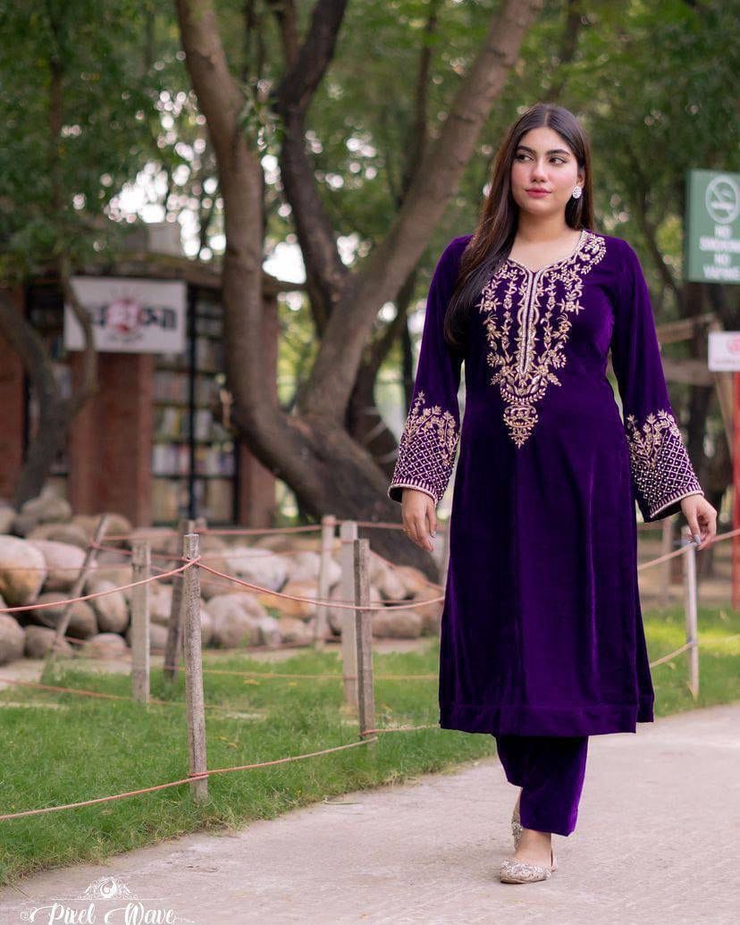 Premium Velvet Embroidered Kurta & Plazzo Set with Dupatta | Party & Festive Wear (3 Pc Set)