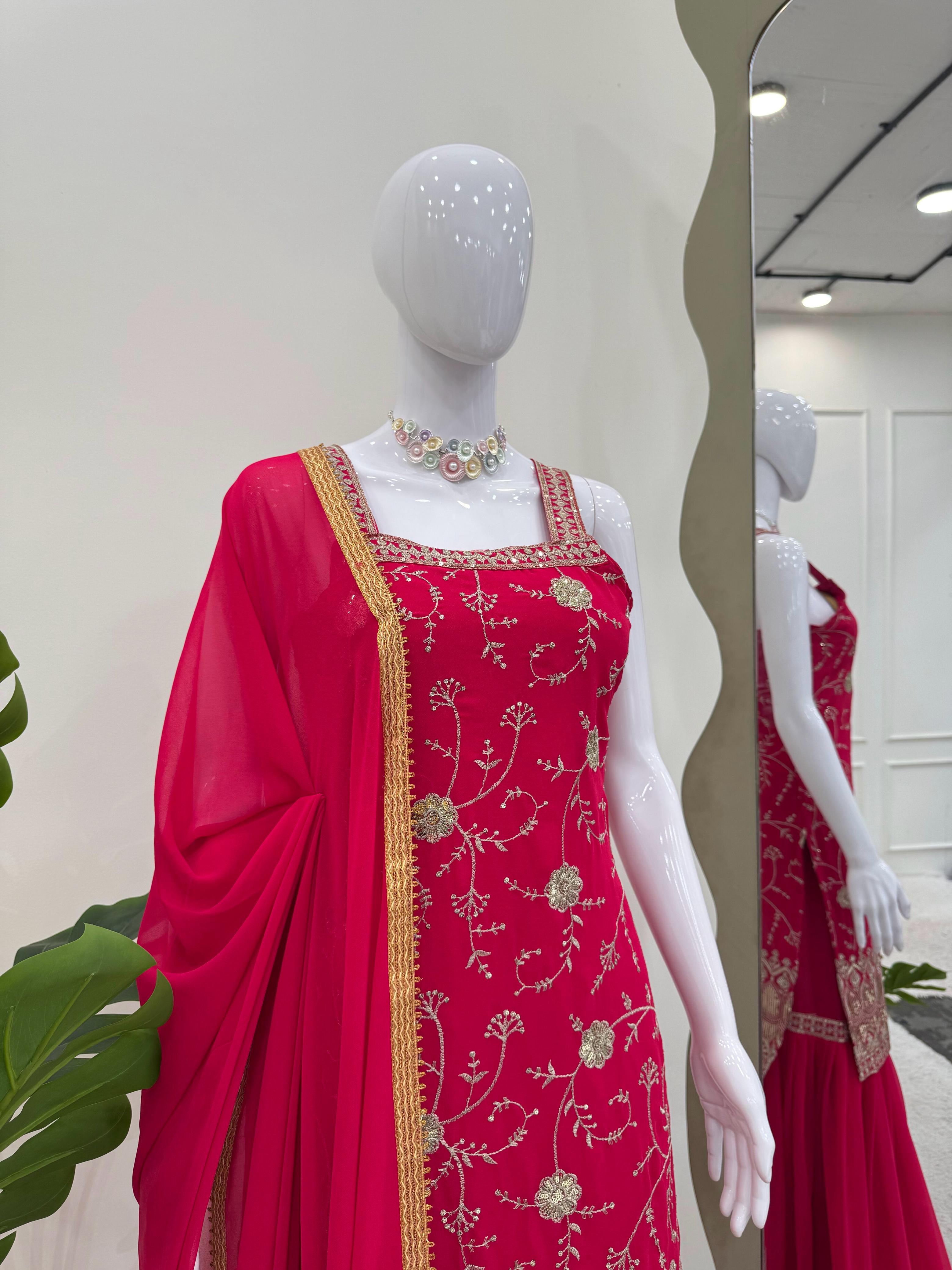 Faux Georgette Embroidered Sharara Set with Lace Dupatta ssvf_5855-799