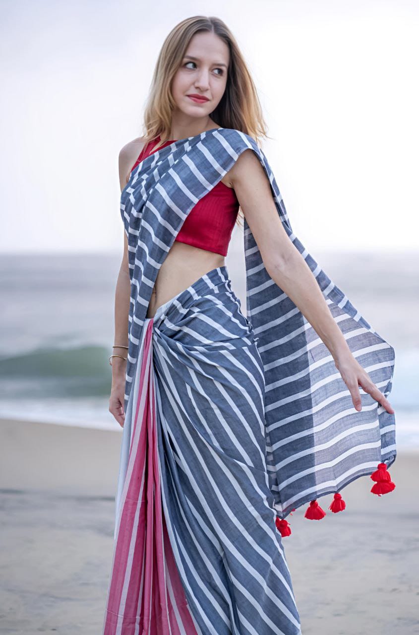 Linen Digital Print Saree with Fumka Border – MG583_560SS