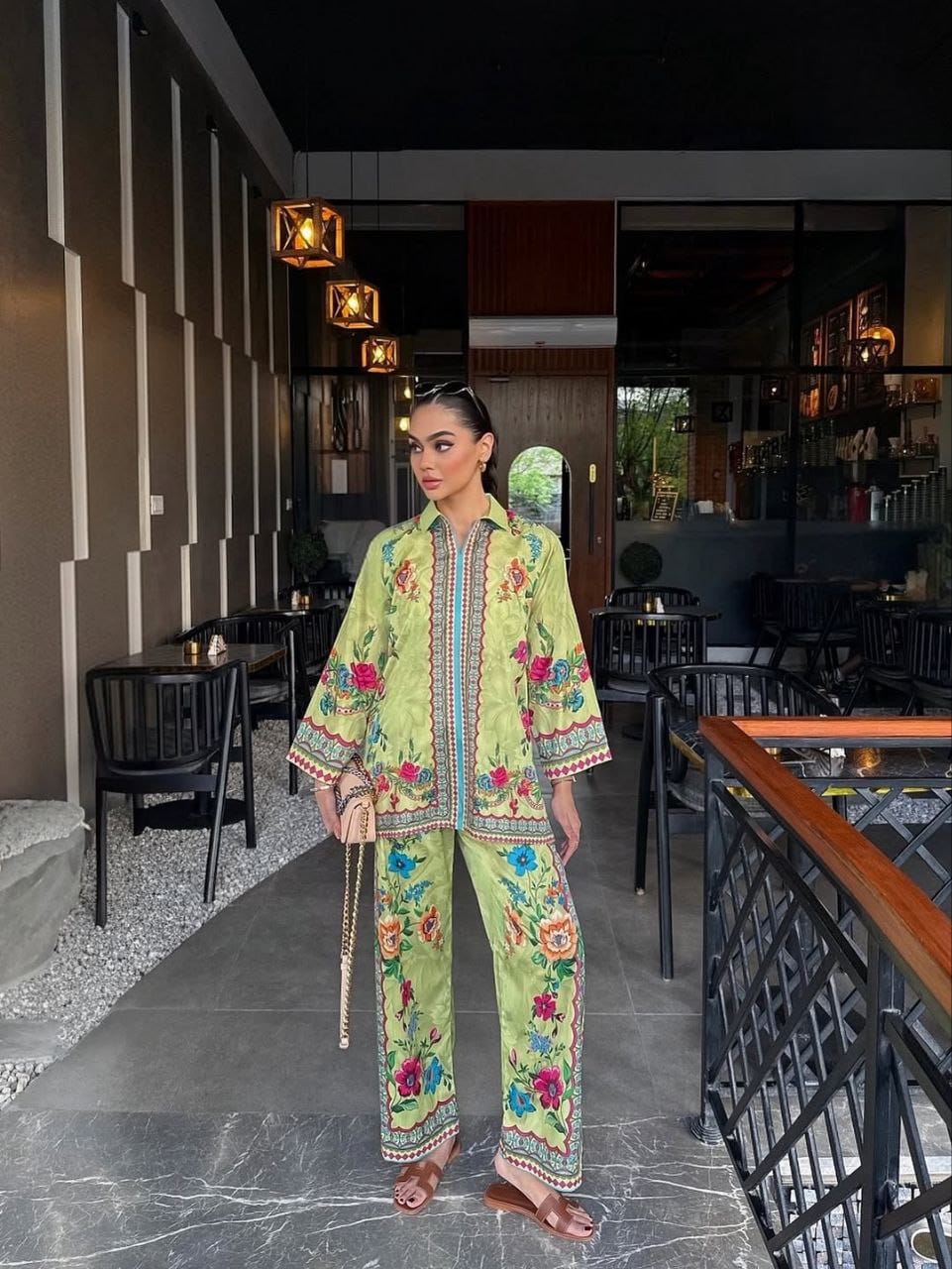 Printed Crepe Cord Set for Women YD_040_599