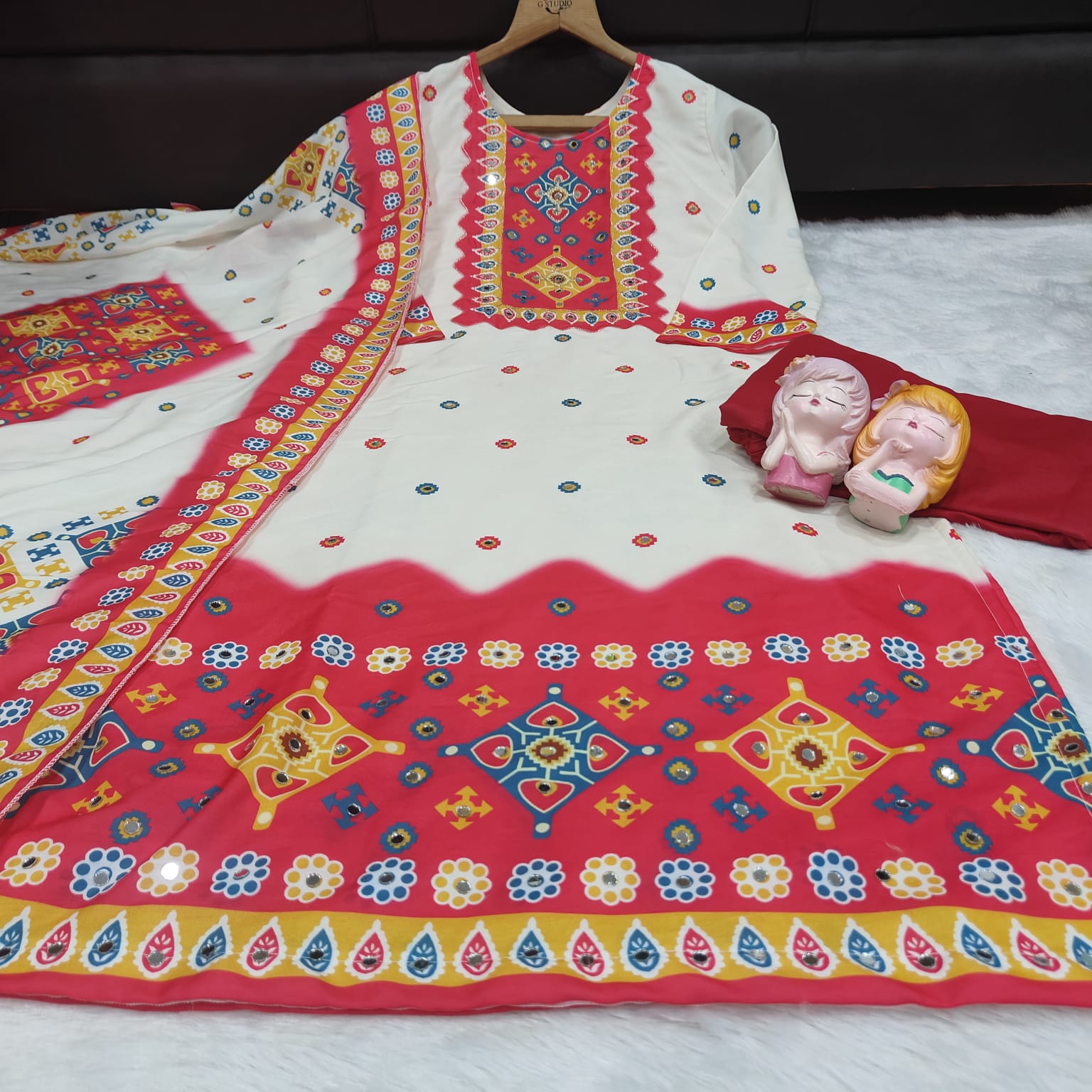 Premium Maslin Embroidered Suit Set with Original Mirror Work & Dupatta | Festive Ethnic Wear for Women.ssf1050