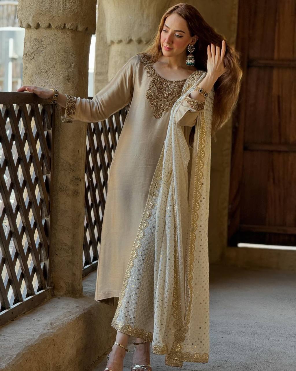 Devsena Silk Embroidered Suit Set with Georgette Dupatta
