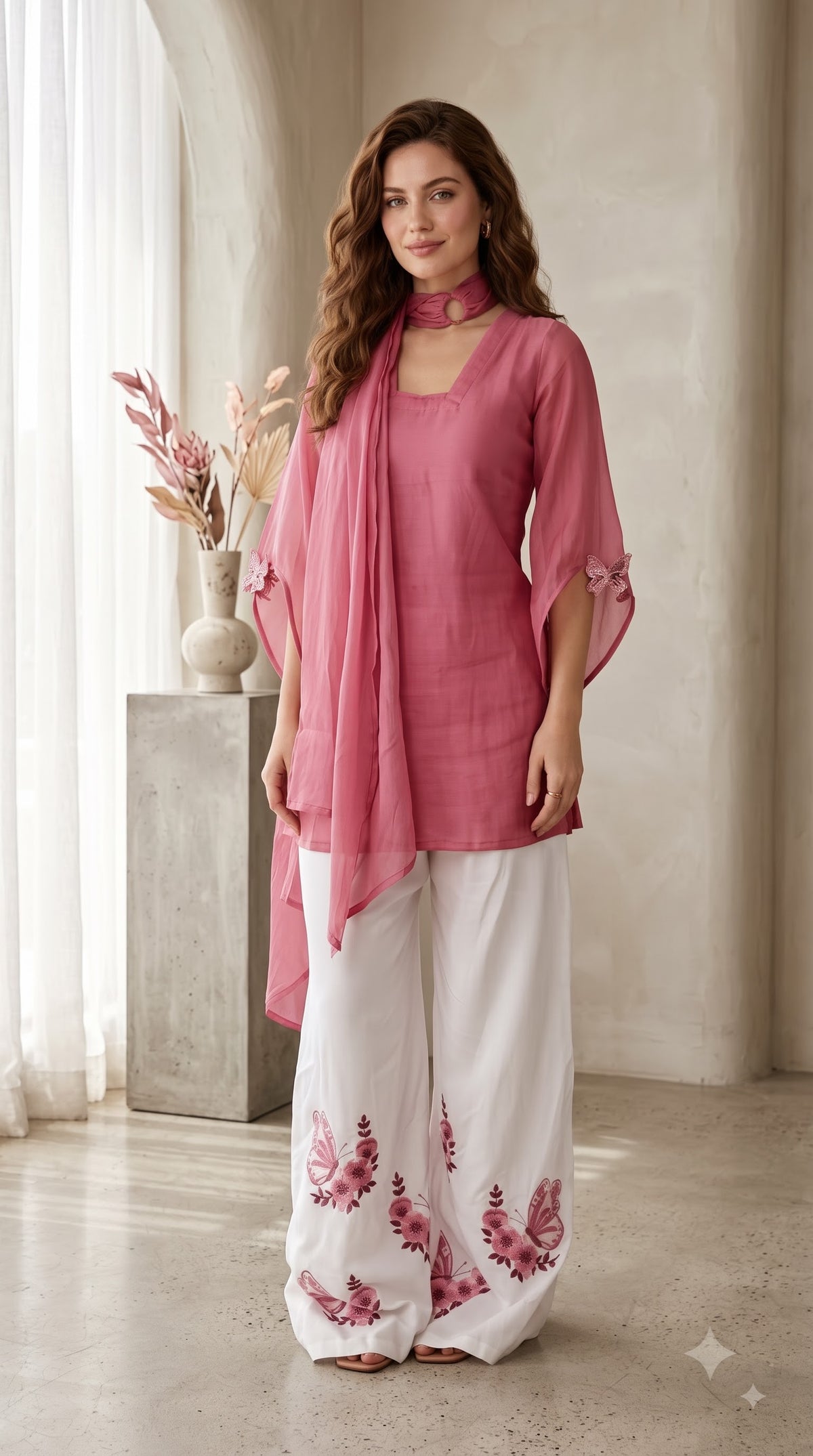 Women’s Pure Roman Silk Top Palazzo Dupatta Set | Designer Party Wear Suit – TIGIQ