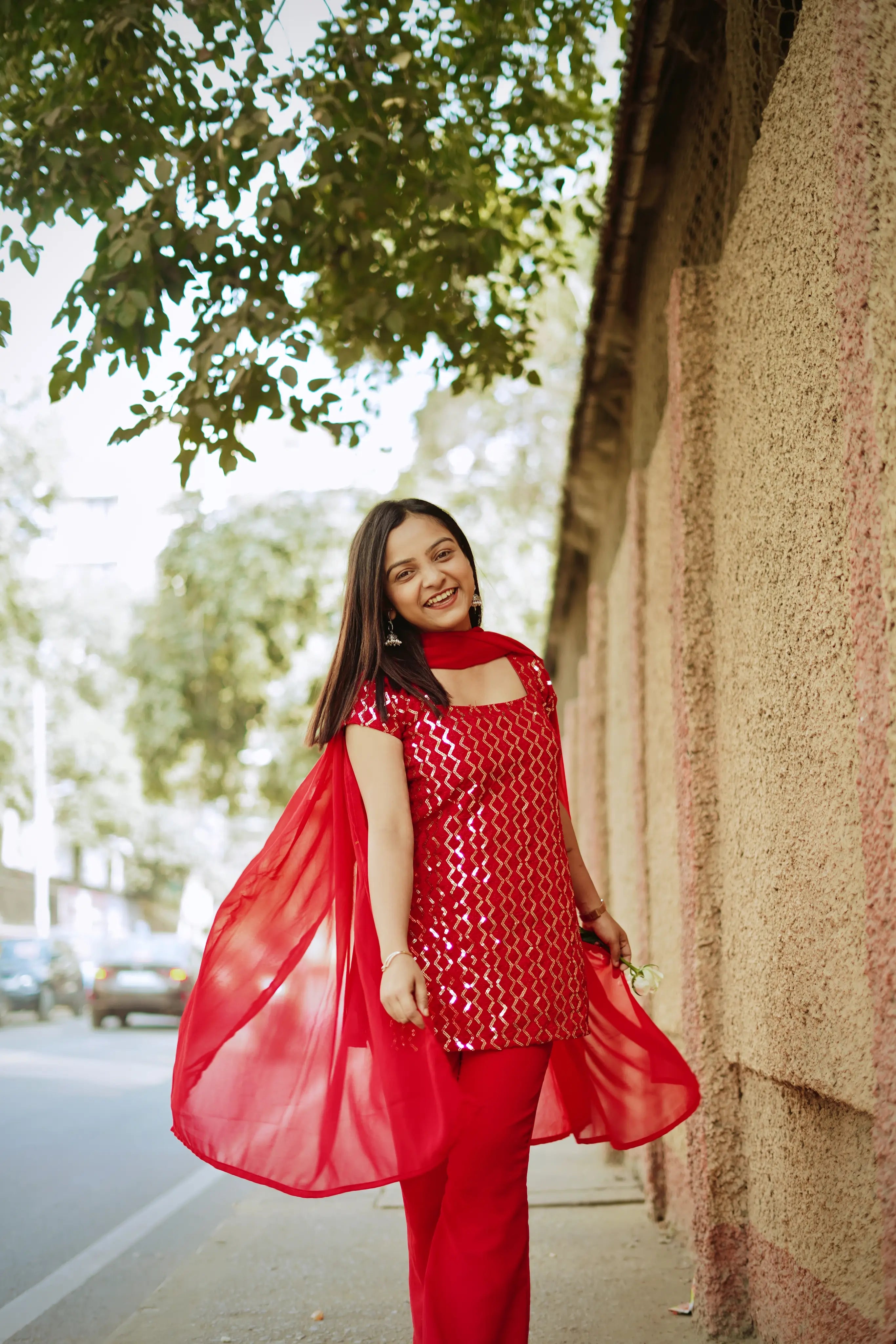 Pure Fox Georgette Embroidered Top, Palazzo & Dupatta Set – Ready to Wear Party Look I DNo.1102