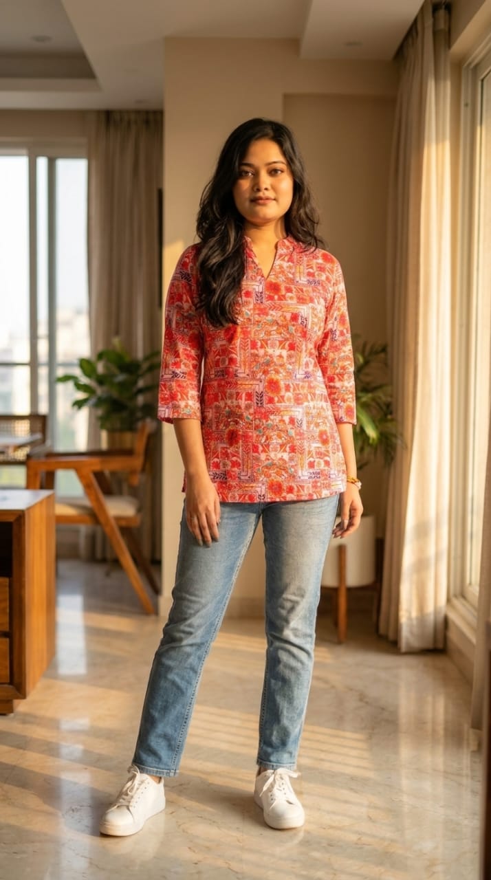 Premium Rayon Slub Floral Printed Women’s Top – Comfortable & Stylish (S to XXL)