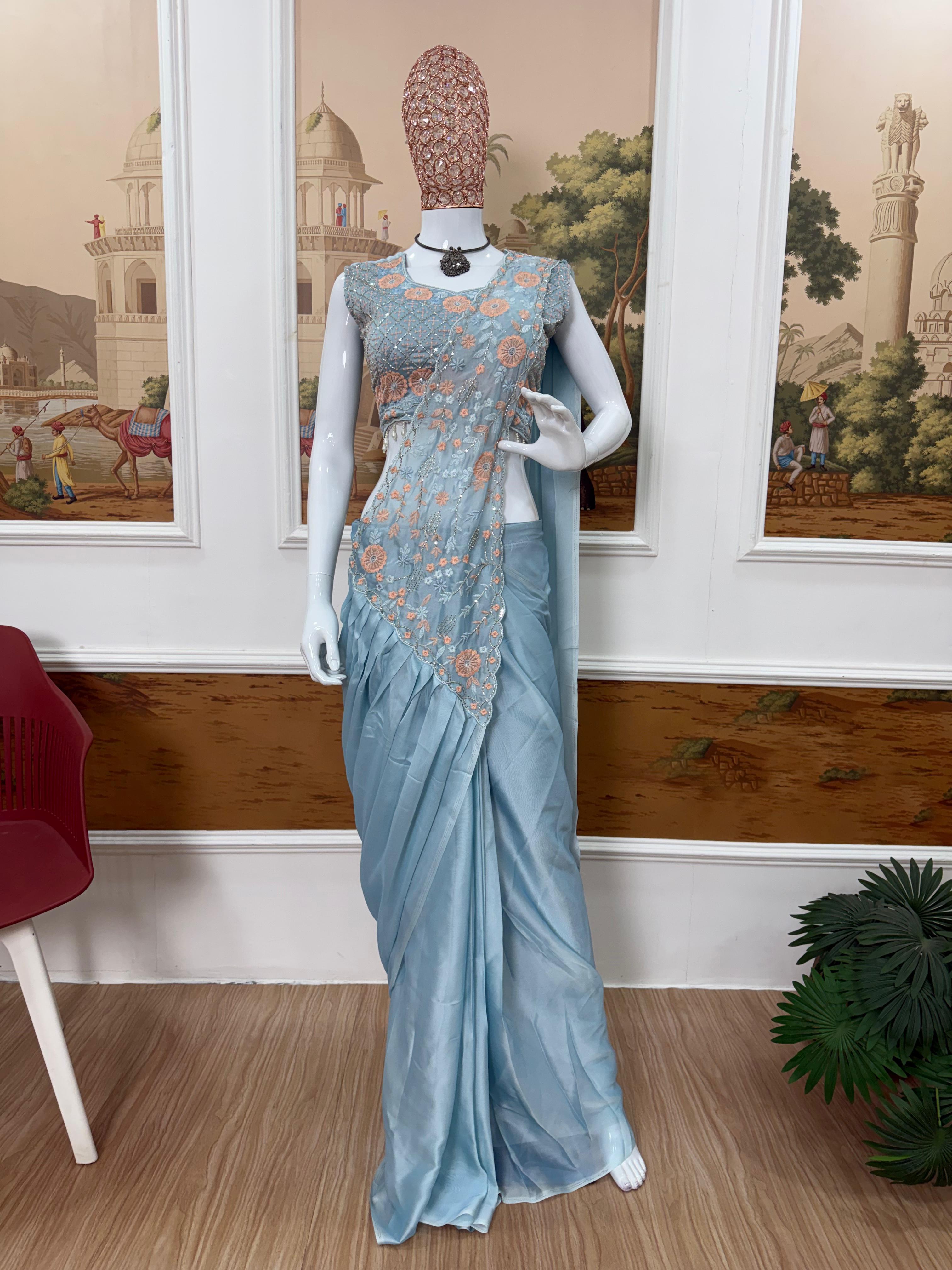Ready to Wear Rangoli Silk Drape Saree with Fully Embroidered Blouse (ST-1167_1050)