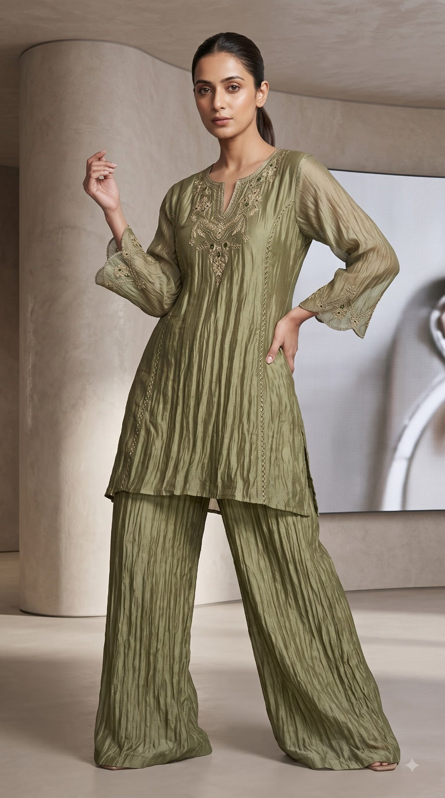 Women’s Salsa Silk Embroidered Sharara Palazzo Set with Dupatta | Stone & Coding Work | Festive & Wedding Wear