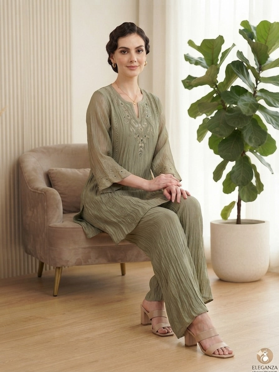 Women’s Salsa Silk Embroidered Sharara Palazzo Set with Dupatta | Stone & Coding Work | Festive & Wedding Wear