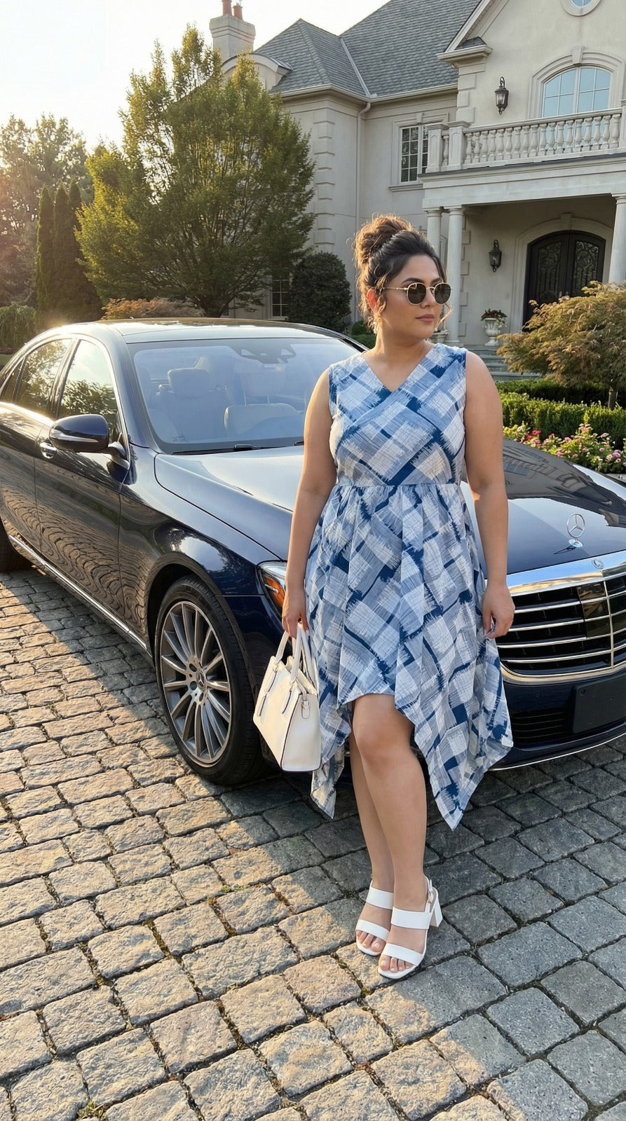 Stylish Asymmetrical Crepe Dress for Women – Sleeveless Check Print (S to XL)
