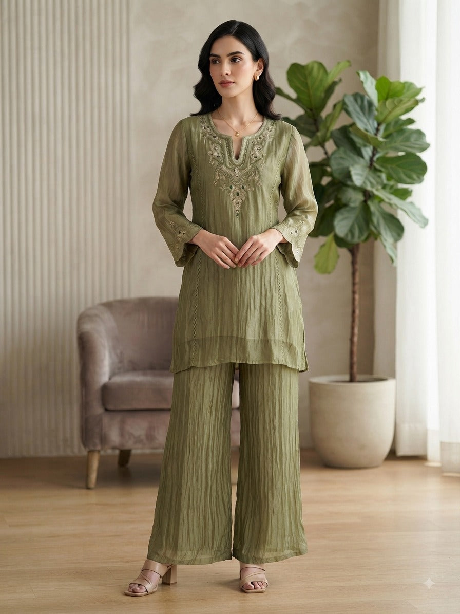 Women’s Salsa Silk Embroidered Sharara Palazzo Set with Dupatta | Stone & Coding Work | Festive & Wedding Wear