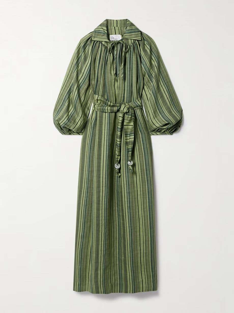 Bohemian Green Striped Midi Dress