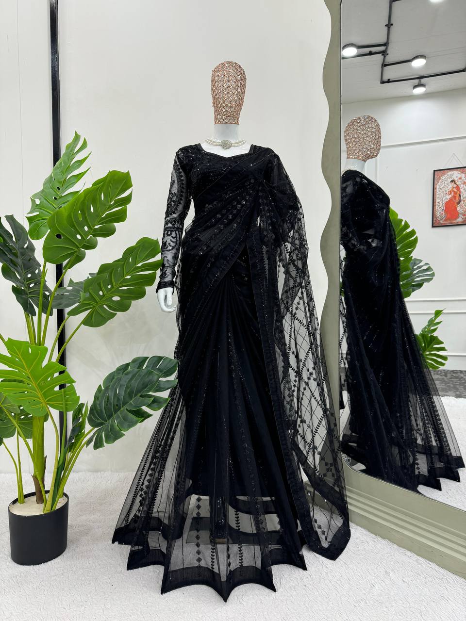 Midnight Glam Black Net Saree