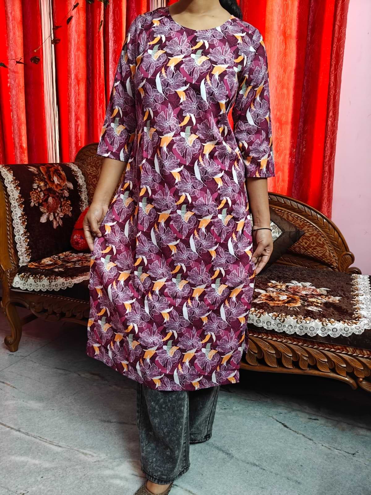 Premium Rayon Slub Floral Printed Women’s Kurti – Soft, Comfortable & Stylish (S to XXL)