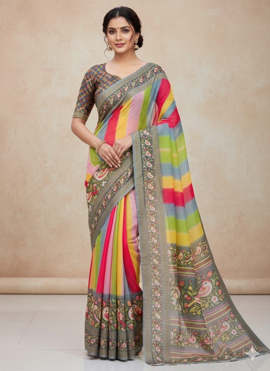 Ajrak Print Cotton Jacquard Saree with Mirror Work – Soft Mul Cotton Traditional Saree for Women | RO12453 I DNo.629