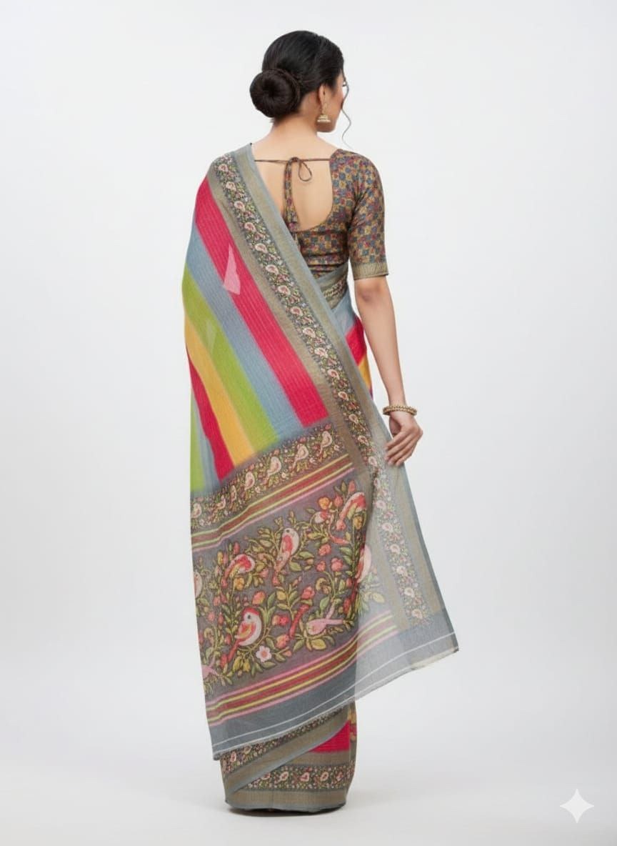 Ajrak Print Cotton Jacquard Saree with Mirror Work – Soft Mul Cotton Traditional Saree for Women | RO12453 I DNo.629