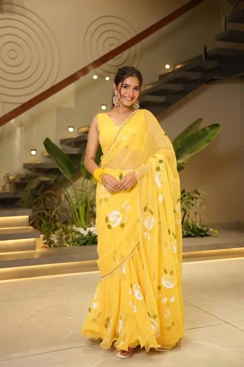 Trendy Soft Georgette Digital Print Lahenga Saree with Stitched Blouse (HV-9305_1299)
