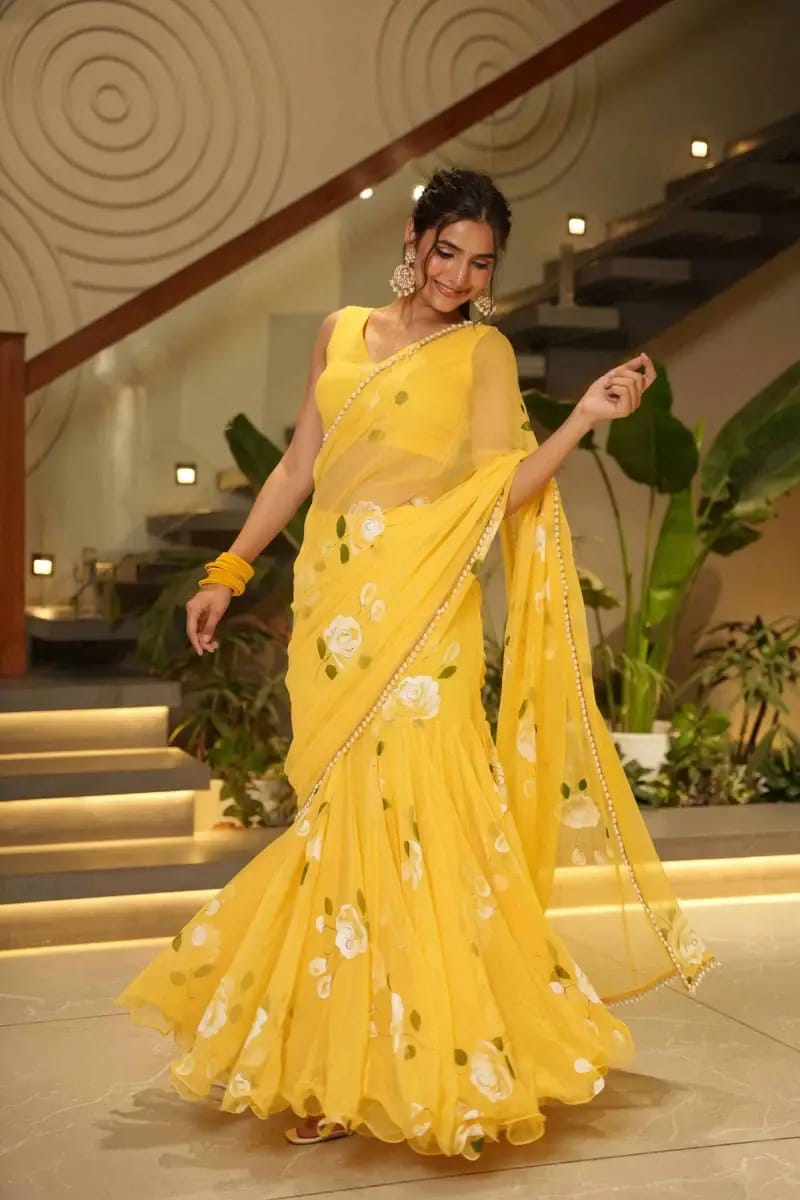 Trendy Soft Georgette Digital Print Lahenga Saree with Stitched Blouse (HV-9305_1299)