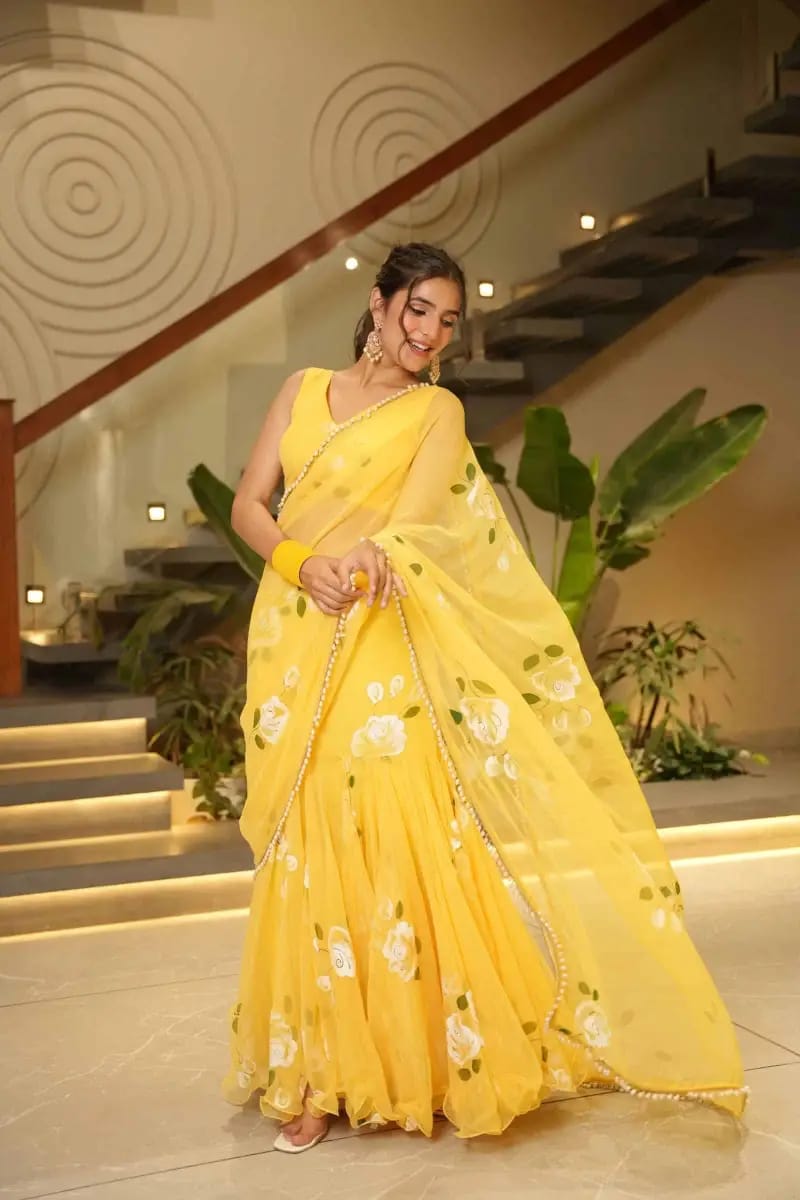 Trendy Soft Georgette Digital Print Lahenga Saree with Stitched Blouse (HV-9305_1299)