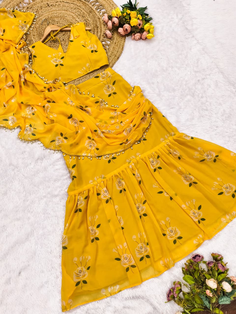 Trendy Soft Georgette Digital Print Lahenga Saree with Stitched Blouse (HV-9305_1299)