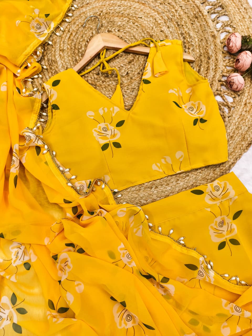 Trendy Soft Georgette Digital Print Lahenga Saree with Stitched Blouse (HV-9305_1299)