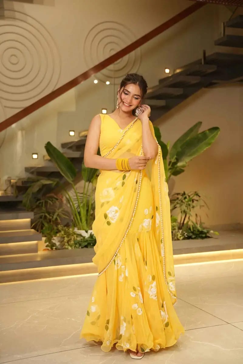 Trendy Soft Georgette Digital Print Lahenga Saree with Stitched Blouse (HV-9305_1299)