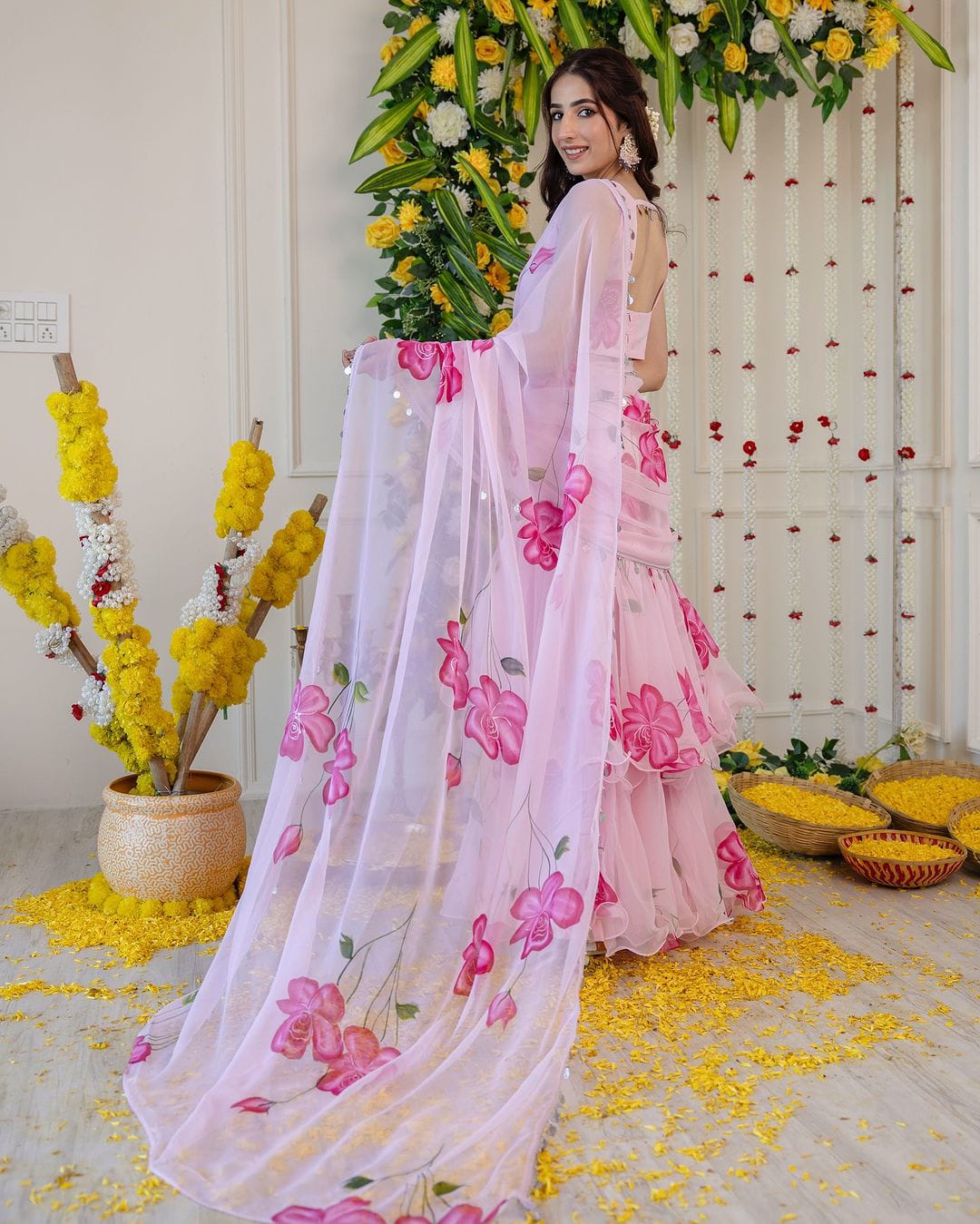 Ready to Wear Faux Georgette Ruffle Lahenga Saree with Digital Print Blouse (HV-9238_1199)