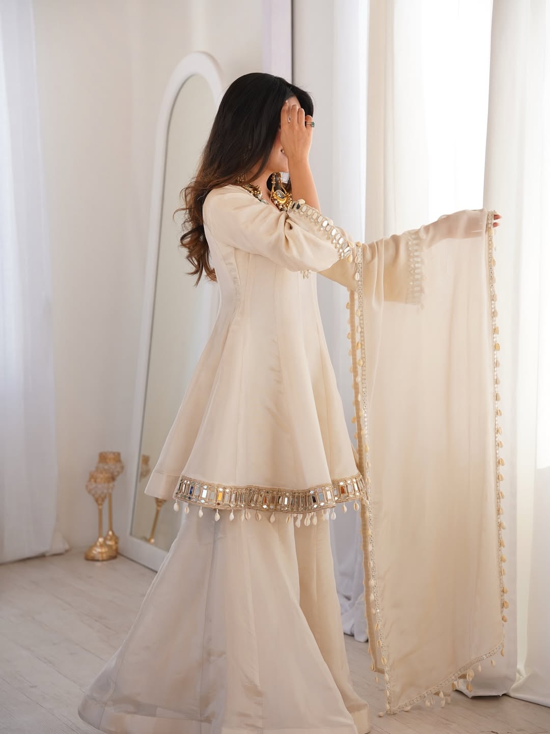 Premium Chinon Mirror Work Palazzo Set with Kodi Lace Dupatta for Women | Festive & Wedding Wear | Free Shipping | TIGIQ