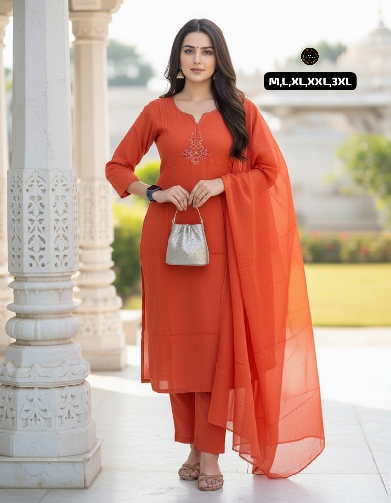 Premium Embroidered Cotton Kurta Pant Set with Malmal Dupatta for Women | Festive & Ethnic Wear | 6 Colours | Free Shipping