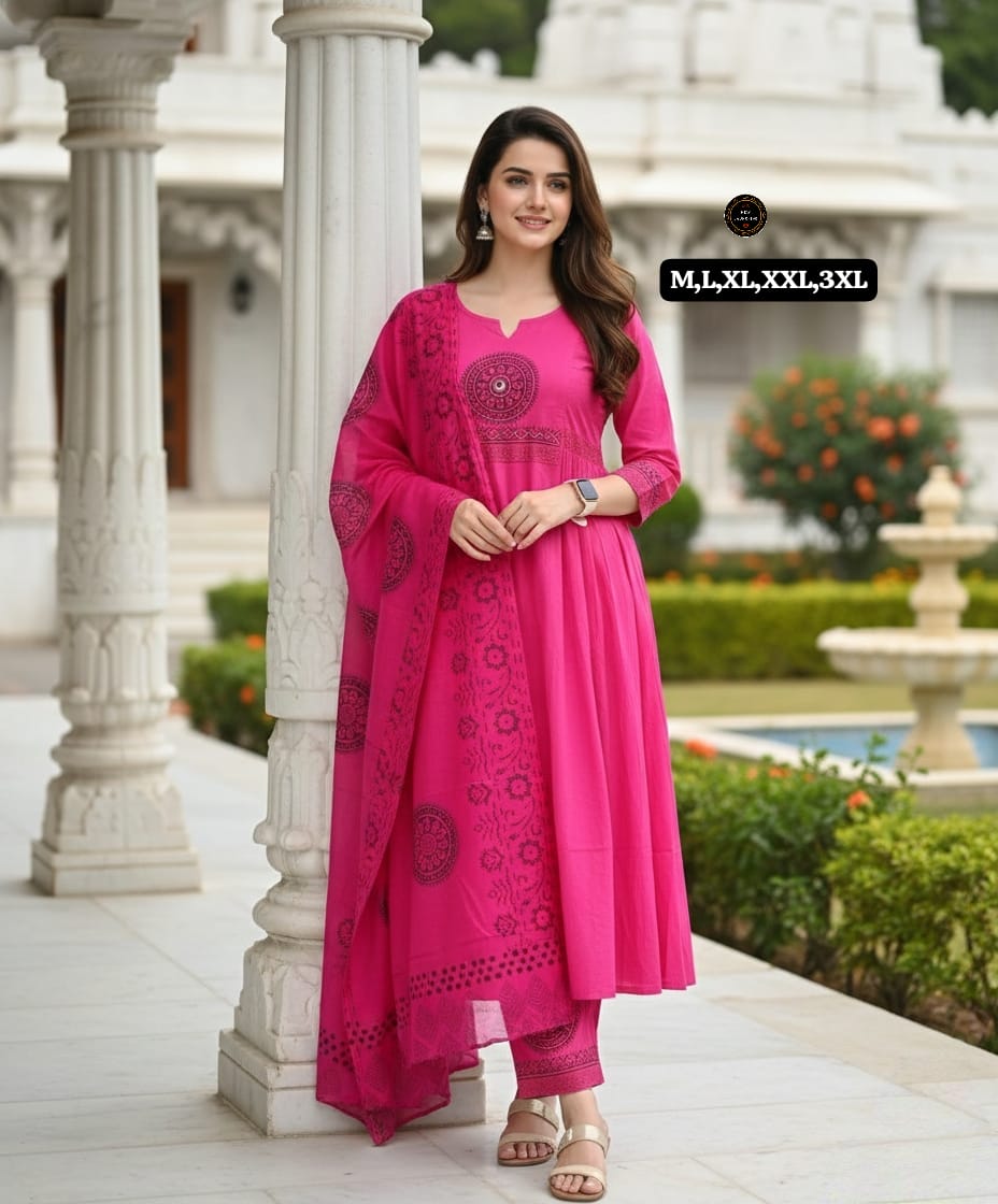 Premium Embroidered Cotton Kurta Pant Set with Malmal Dupatta for Women | Festive & Ethnic Wear | 6 Colours | Free Shipping