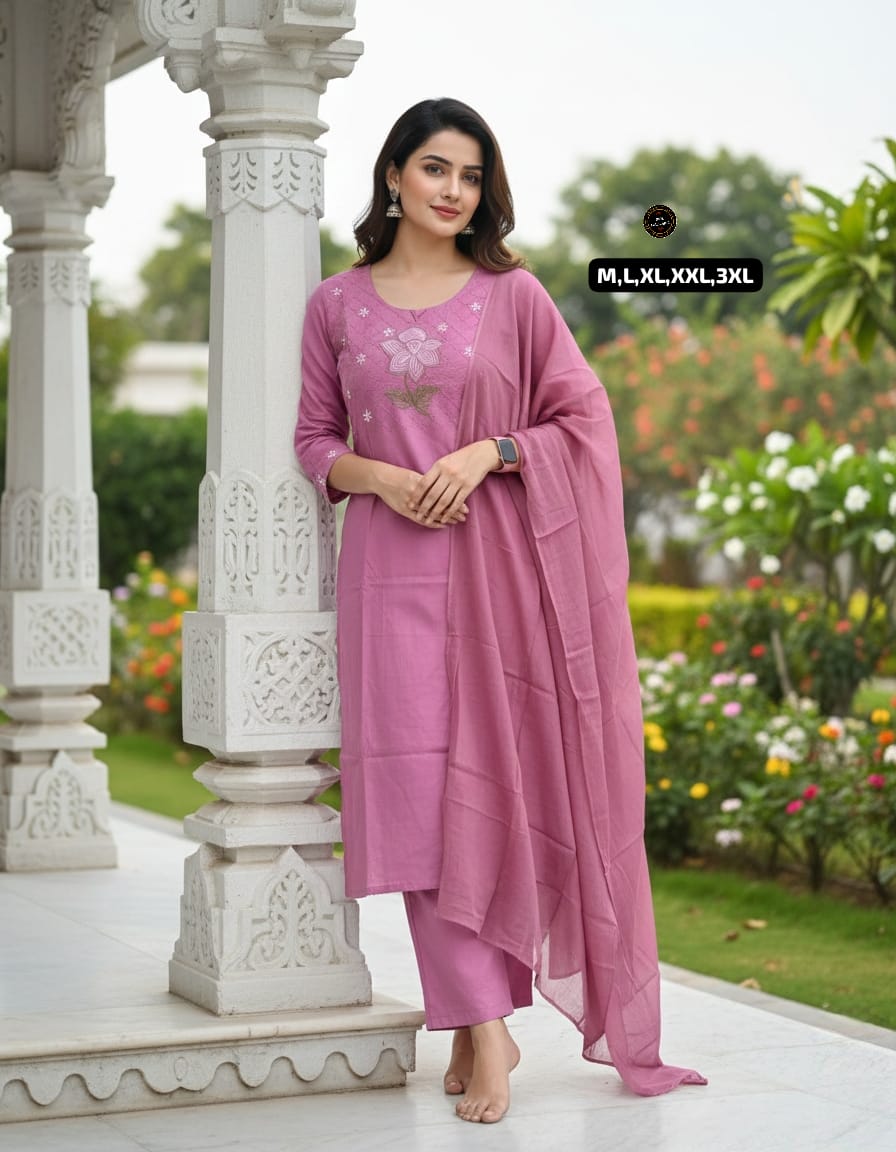 Premium Embroidered Cotton Kurta Pant Set with Malmal Dupatta for Women | Festive & Ethnic Wear | 6 Colours | Free Shipping