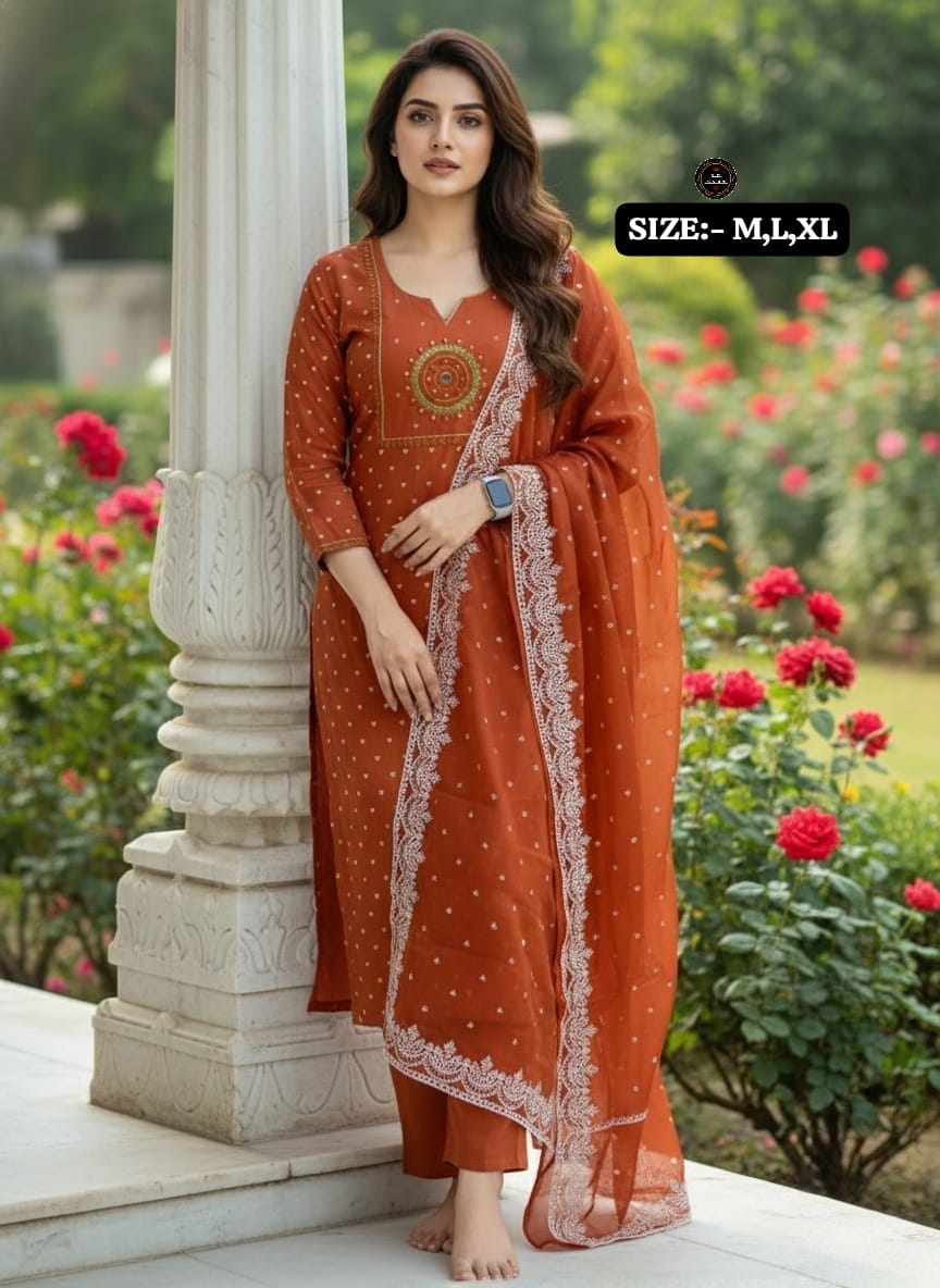 Premium Embroidered Cotton Kurta Pant Set with Malmal Dupatta for Women | Festive & Ethnic Wear | 6 Colours | Free Shipping