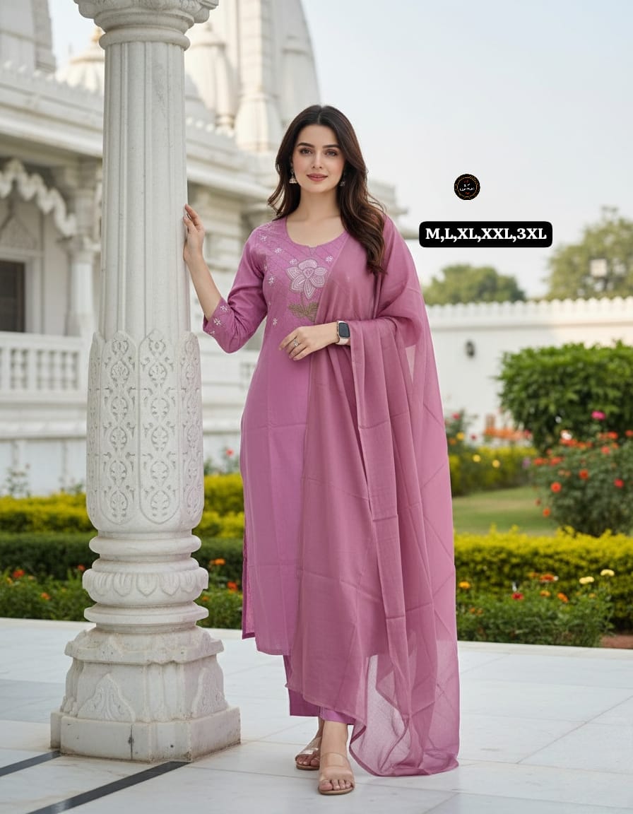 Premium Embroidered Cotton Kurta Pant Set with Malmal Dupatta for Women | Festive & Ethnic Wear | 6 Colours | Free Shipping