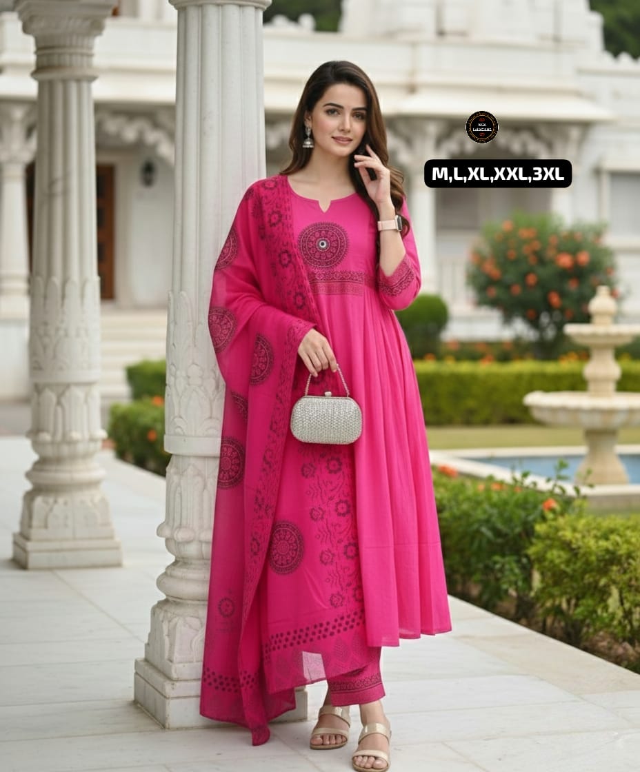Premium Embroidered Cotton Kurta Pant Set with Malmal Dupatta for Women | Festive & Ethnic Wear | 6 Colours | Free Shipping