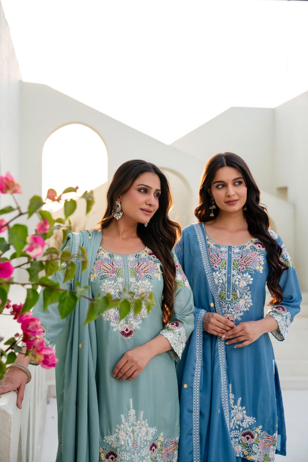 Premium Chinon Embroidered Kurti Palazzo Set with Dupatta for Women | Zardosi Hand Work | Ready to Wear | TIGIQ