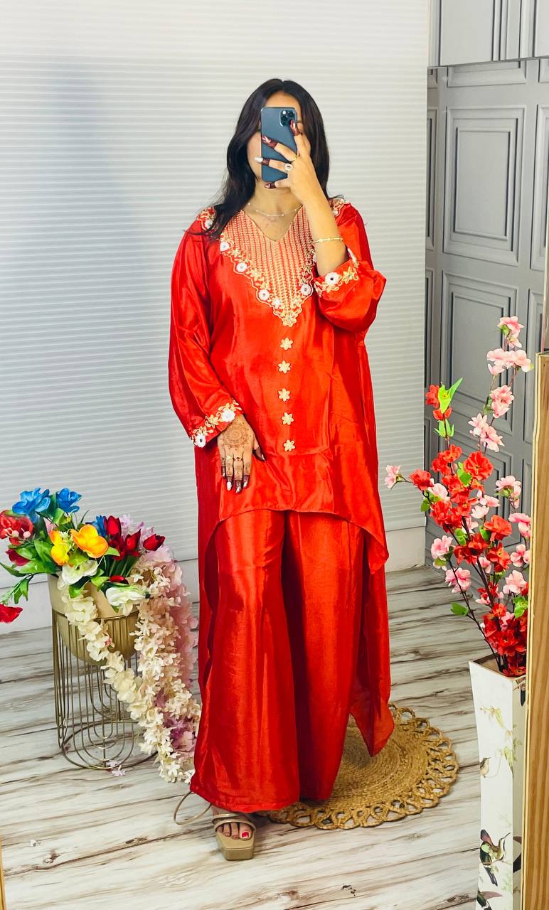 Designer Heavy Chinon Embroidered Kaftan Cord Set | Party & Festive Wear (2 Pc Set)