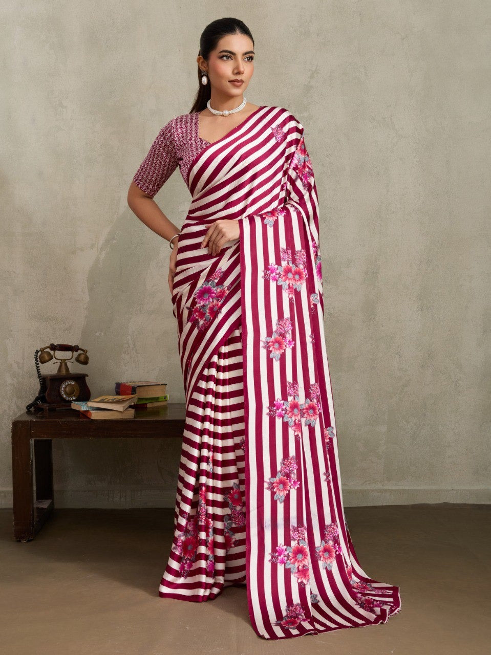 Pure Ajrakh Modal Satin Saree with Traditional Print & Stylish Matching Blouse IRO12133-DMNo.734