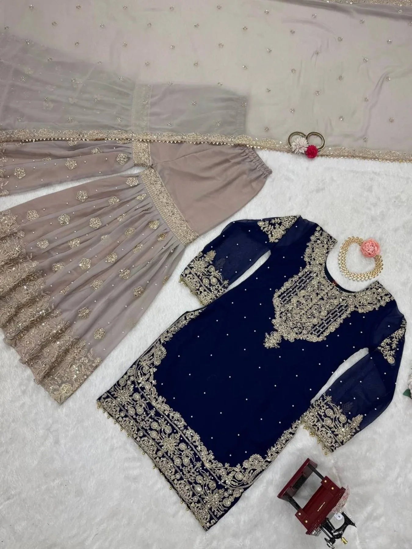 Beautiful Designer Faux Georgette Sequence Blue Sharara Set With Dupatta