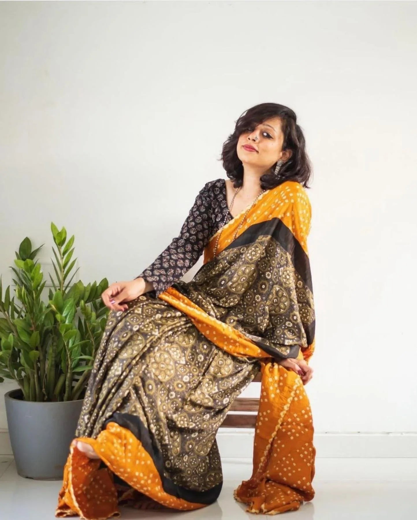 Buy Ajrakh Print Muslin Cotton Sarees Online At Wholesale Rates