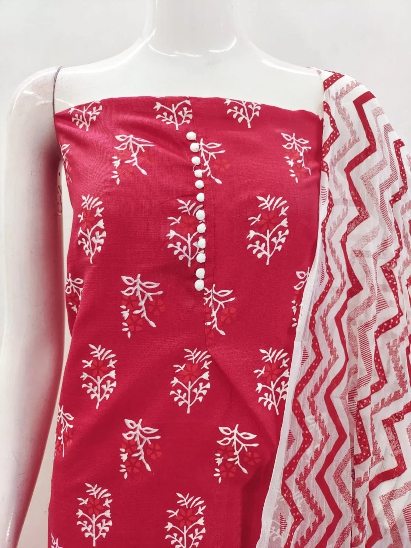 Buy Red Color Cotton Slub Print Dress Material Collection At Wholesale Rate
