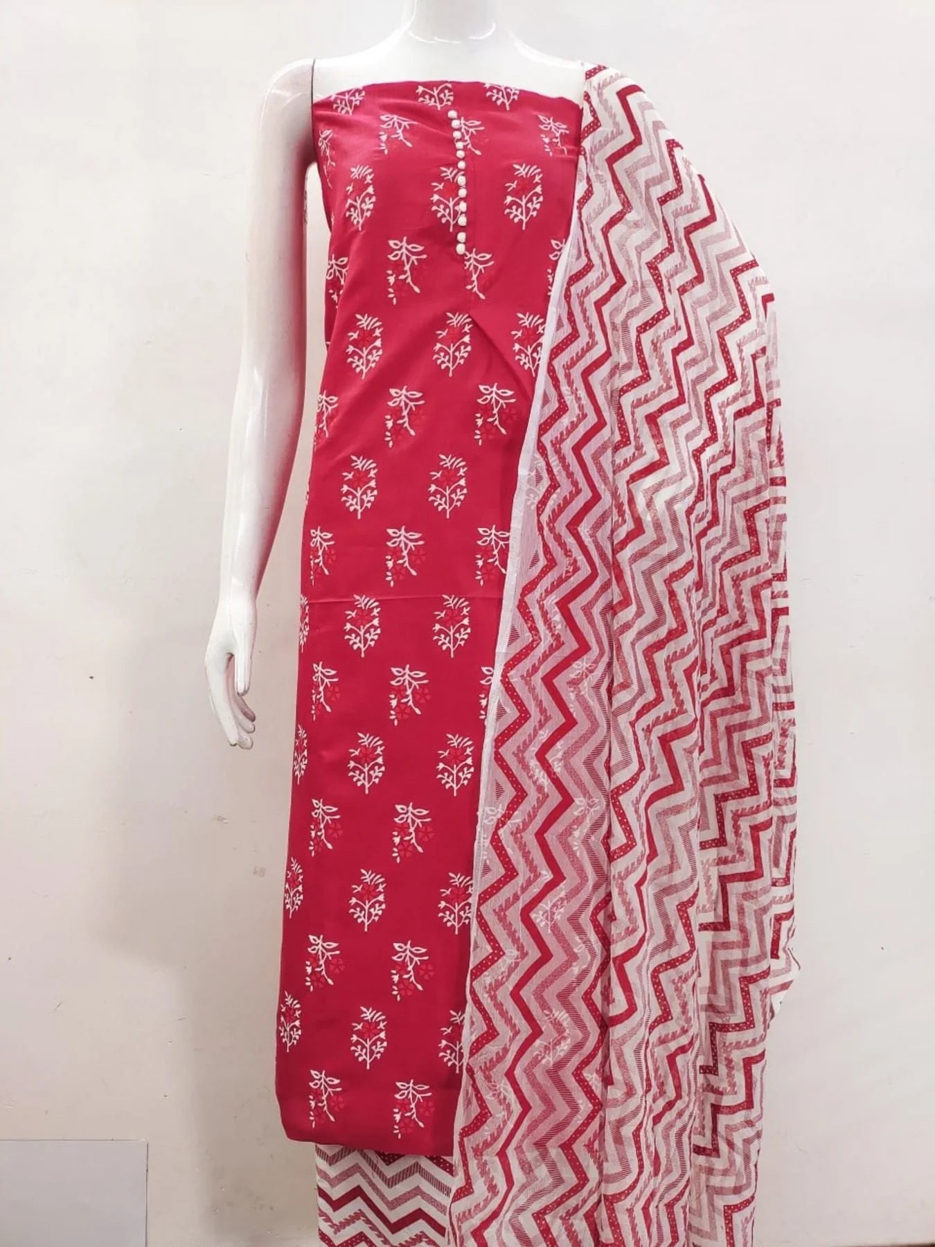 Buy Red Color Cotton Slub Print Dress Material Collection At Wholesale Rate