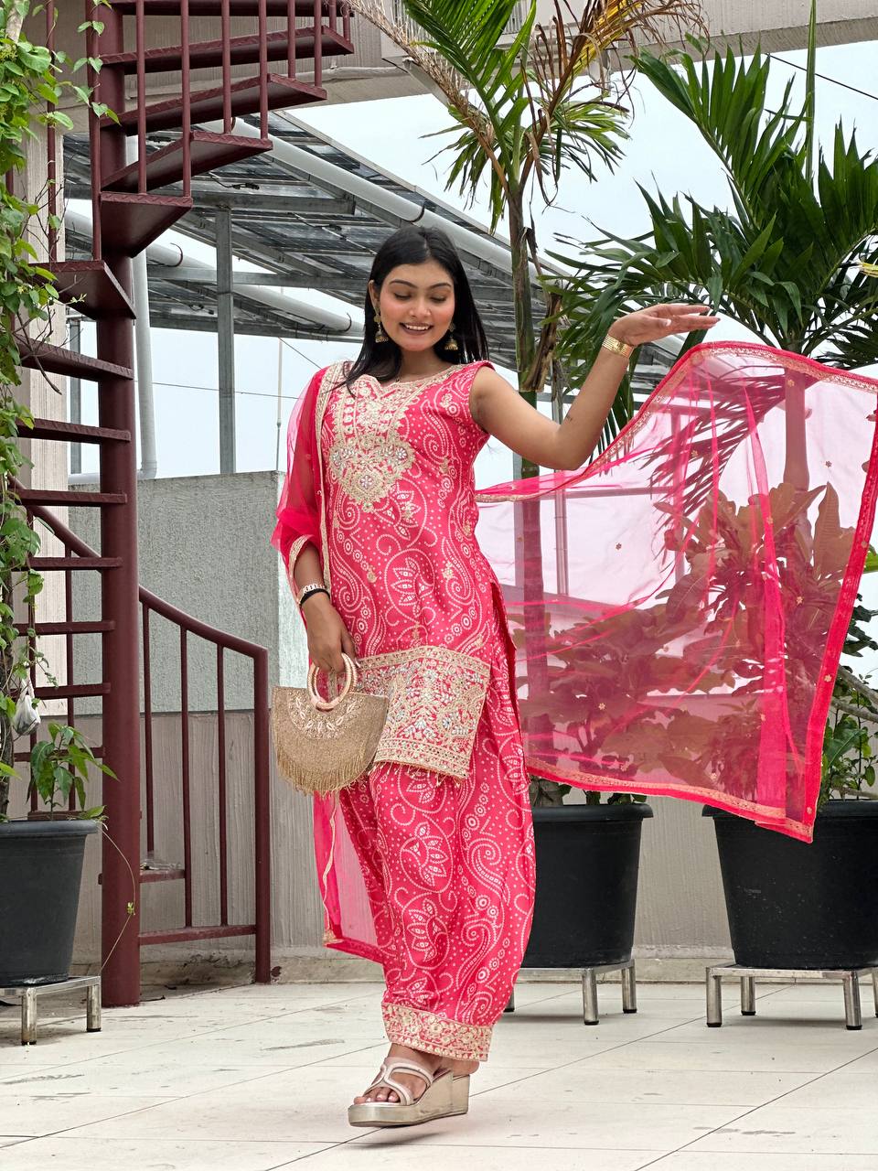Designer Chinon Silk Embroidered Dhoti Set with Dupatta | Ready-to-Wear Collection