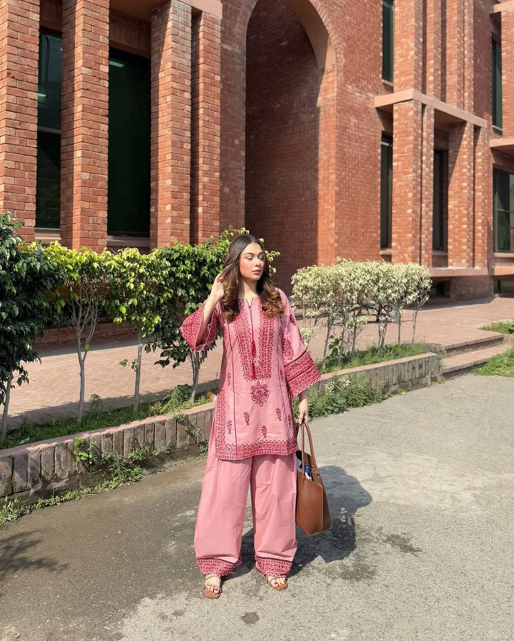 Heavy Cotton Embroidered Kurti &amp; Plazzo Set with Real Mirror Handwork